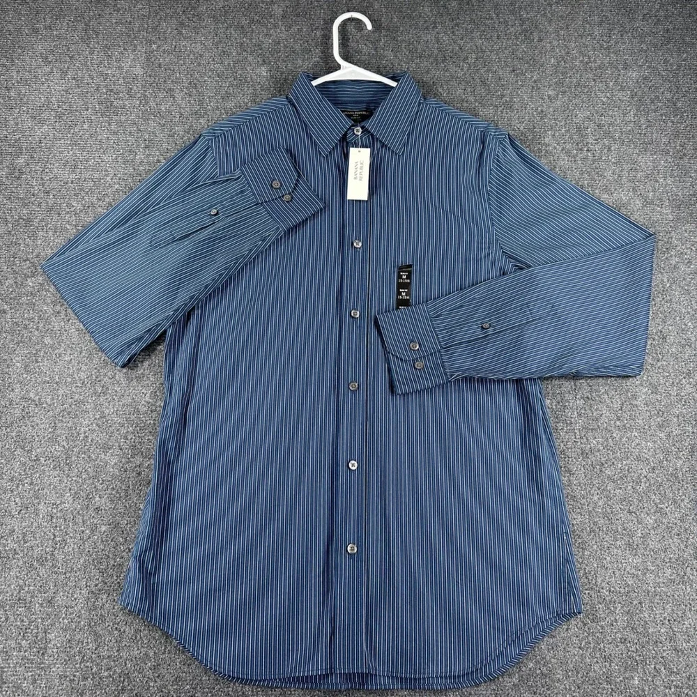 Banana Republic Button Down Mens M Blue Striped Slim Fit Long Sleeve Shirt NWT